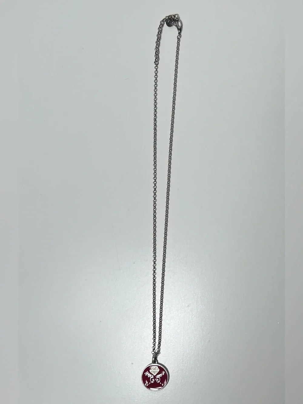 Gucci Ghost Logo Diamond Motif Pendant Sterling Silver 925 Enamel Necklace
